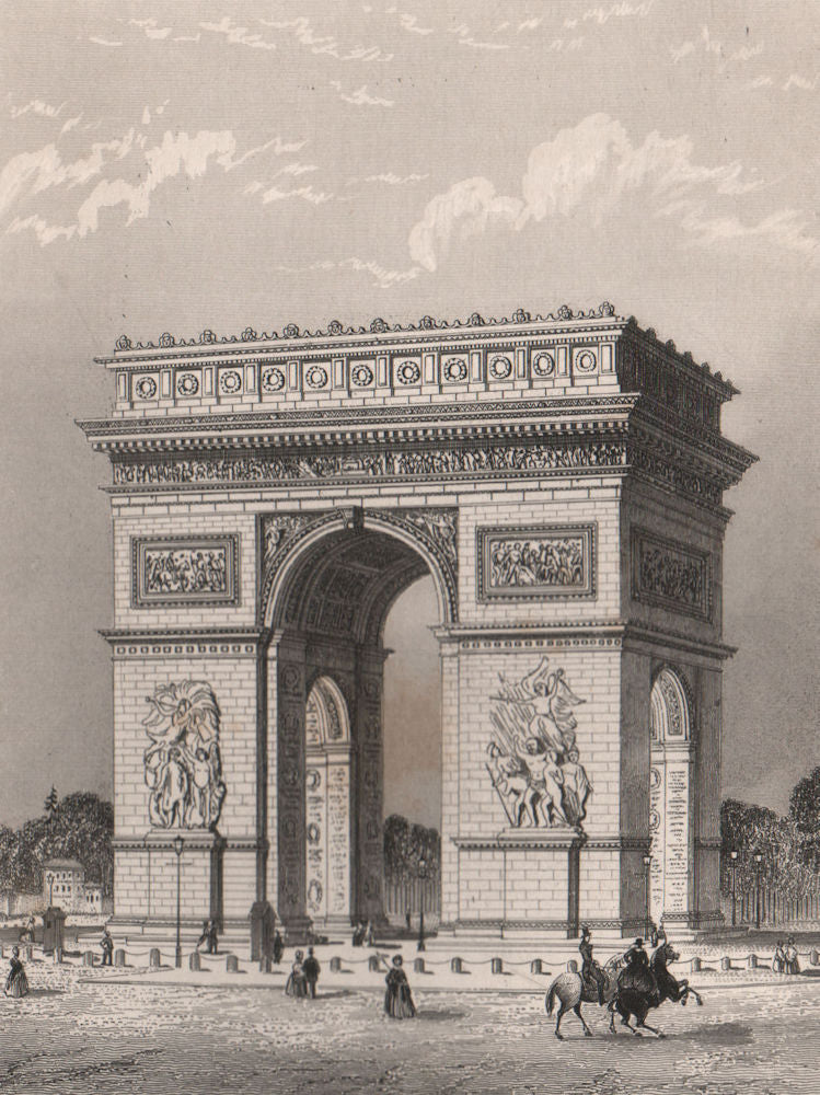 PARIS. Arc de Triomphe de l'Etoile. BICKNELL 1845 old antique print picture